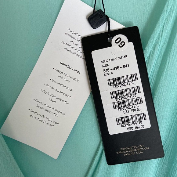 VIX Paula Hermanny Solid Emily Caftan Aqua Women’s size S‎ NWT MSRP $168 - Picture 6 of 9